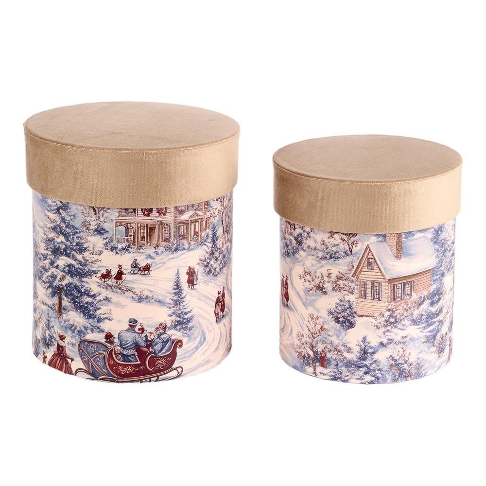 SET 2 SCATOLE DECORATE H.21 CM. CHAMPAGNE